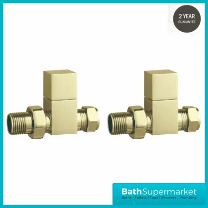 Tailored Brushed Brass Cubic Square Straight Pair Towel Rail Valves