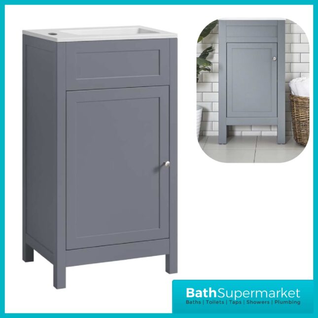 Turin Tailored Grey Floorstanding Cloakroom Vanity Unit & Basin 460mm