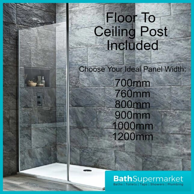 Wet Room Glass Screen Panel & Vertical Ceiling Post
