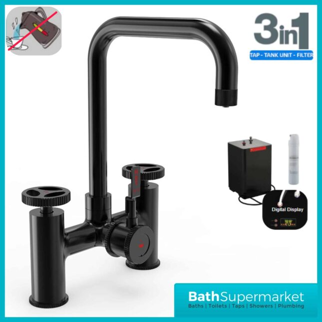 Matt Black Industrial Bridge 3-In-1 Instant Boiling Water kitchen Tap