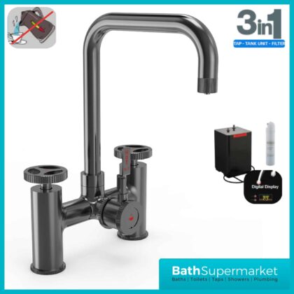 Gun Metal Industrial Bridge 3-In-1 Instant Boiling Water kitchen Tap