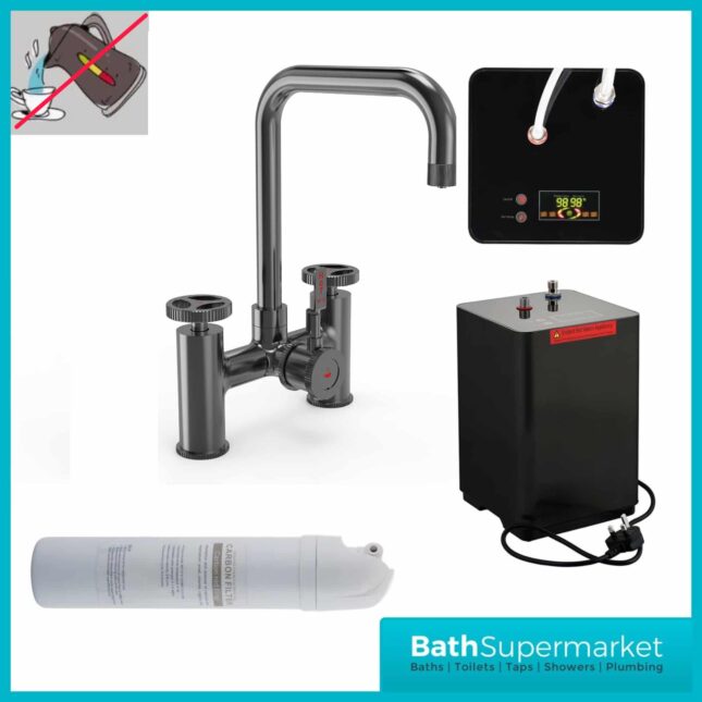 Gun Metal Industrial Bridge 3-In-1 Instant Boiling Water kitchen Tap