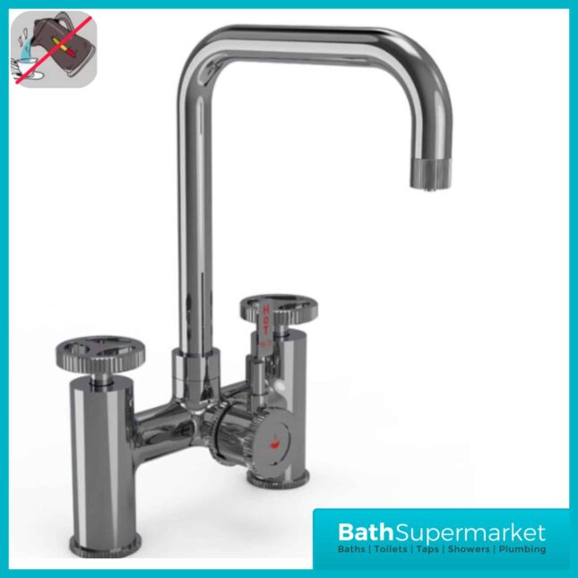 Chrome Finish Industrial Bridge 3-in1 Hot Water Swivel Spout kitchen Tap
