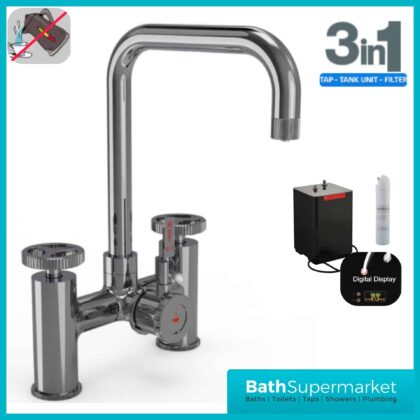 Chrome Finish Industrial Bridge 3-In-1 Hot Water Swivel Spout kitchen Tap