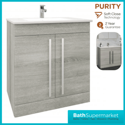 Purity Grey Ash Floorstanding Vanity Unit & Ceramic Basin 800mm