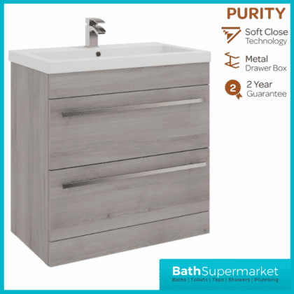 Purity Grey Ash Floorstanding Drawer Unit & Ceramic Basin 600mm