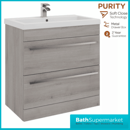 Purity Grey Ash Floorstanding Drawer Unit & Ceramic Basin 800mm
