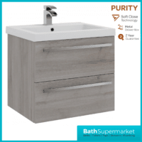 Purity Grey Ash Wall Mounted Drawer Unit & Ceramic Basin 600mm