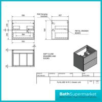 Purity Grey Ash Wall Mounted Drawer Unit & Ceramic Basin 600mm