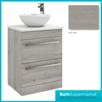 Purity Grey Ash Floorstanding Drawer Unit With Ceramic Worktop & Basin 600mm - Image 2