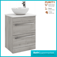 Purity Grey Ash Floorstanding Drawer Unit With Ceramic Worktop & Basin 600mm