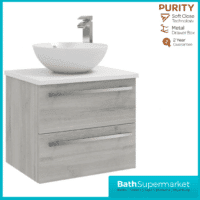 Purity Grey Ash Wall Mounted Drawer Unit With Ceramic Worktop & Basin 600mm