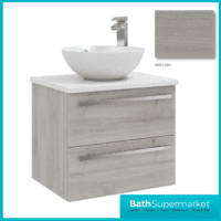 600mm Purity Silver Oak Wall Mounted Drawer Unit With Ceramic Worktop & Basin - Image 2