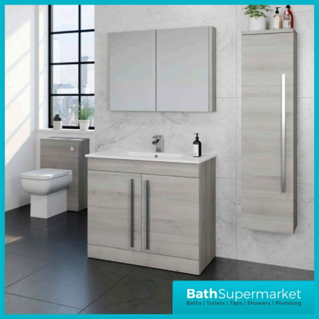 Purity Grey Ash Double Door Bathroom Mirror Cabinet 500mm