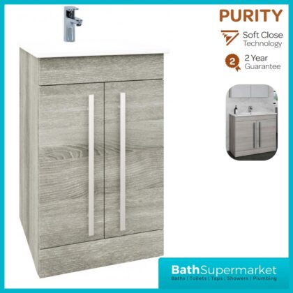 Purity Grey Ash Floorstanding Vanity Unit & Ceramic Basin 500mm