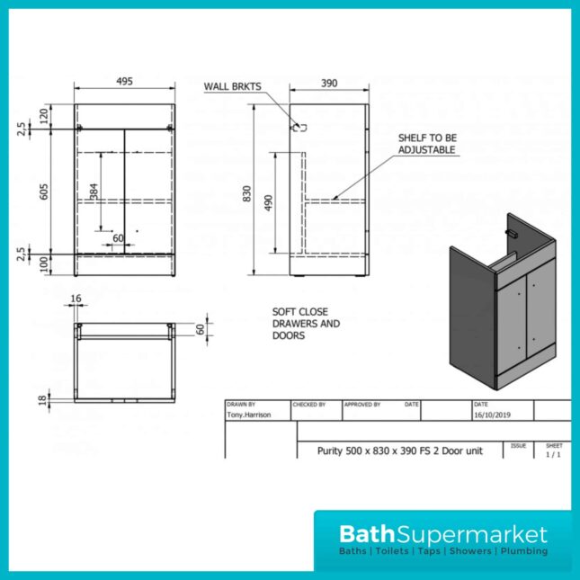 Purity Grey Ash Floorstanding Vanity Unit & Ceramic Basin 500mm