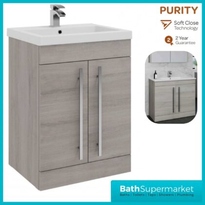 Purity Grey Ash Floorstanding Vanity Unit & Ceramic Basin 600mm