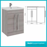 Purity Grey Ash Floorstanding Vanity Unit & Ceramic Basin 600mm