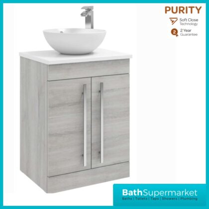 Purity Grey Ash Floor Standing Unit With Ceramic Worktop & Bowl 600mm