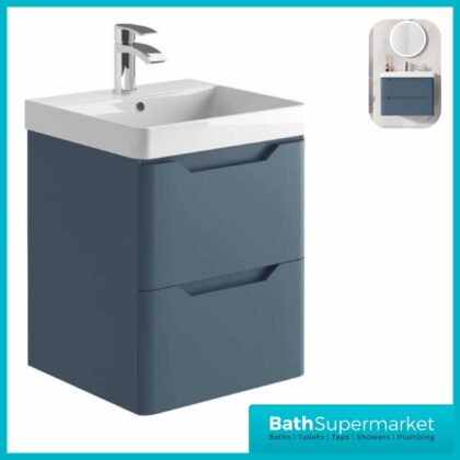 Biella Blue Wall Mounted Drawer Vanity Unit & Basin 500mm