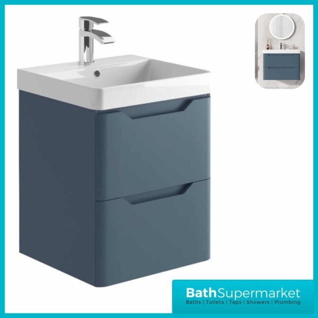 Biella Blue Wall Mounted Drawer Vanity Unit & Basin 500mm