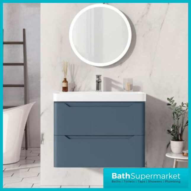 Biella Blue Wall Mounted Drawer Vanity Unit & Basin 500mm - Image 2