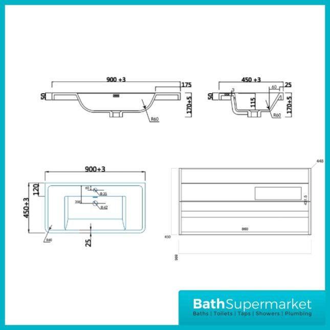 Sognare Matt Grey Wall Hung Vanity Unit & Basin 900mm