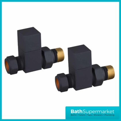 Tailored Black Cubic Square Straight Pair Radiator/Towel Rail Valves