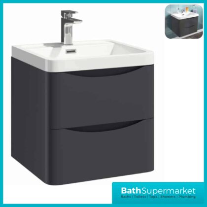 Sognare Cella Matt Grey Wall Hung Vanity Drawer Unit & Basin 600mm Wide