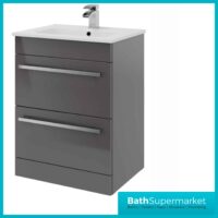 Purity Storm Grey Gloss Floorstanding Drawer Unit & Ceramic Basin 800mm