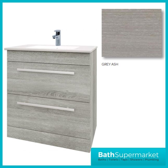 Purity Grey Ash Floorstanding Drawer Unit & Ceramic Basin 600mm