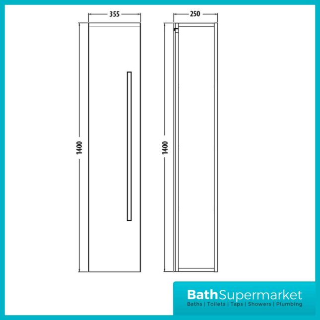 Purity Gloss White Wall Mounted Side Tall Storage Unit 1400mm