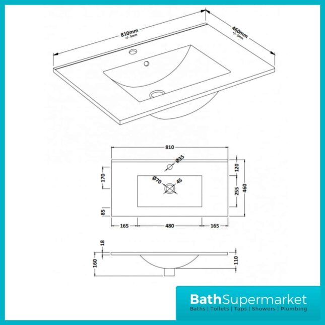 Purity Grey Ash Wall Mounted Drawer Unit & Ceramic Basin 800mm