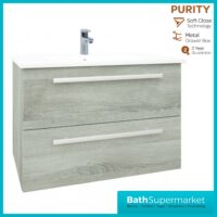 Purity Grey Ash Wall Mounted Drawer Unit & Ceramic Basin 800mm