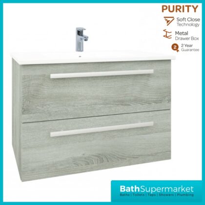 Purity Grey Ash Wall Mounted Drawer Unit & Ceramic Basin 800mm