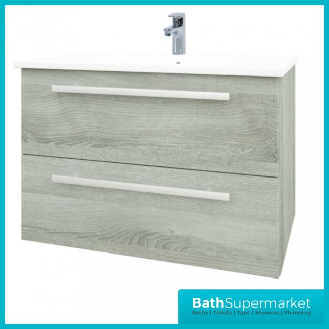 Purity Grey Ash Wall Mounted Drawer Unit & Ceramic Basin 800mm