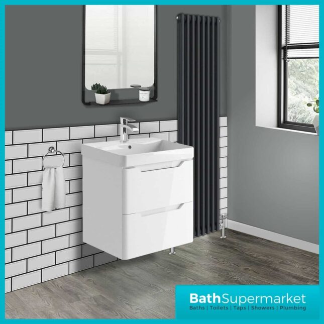 Biella Gloss White Wall Mounted Vanity Unit & Basin 500mm