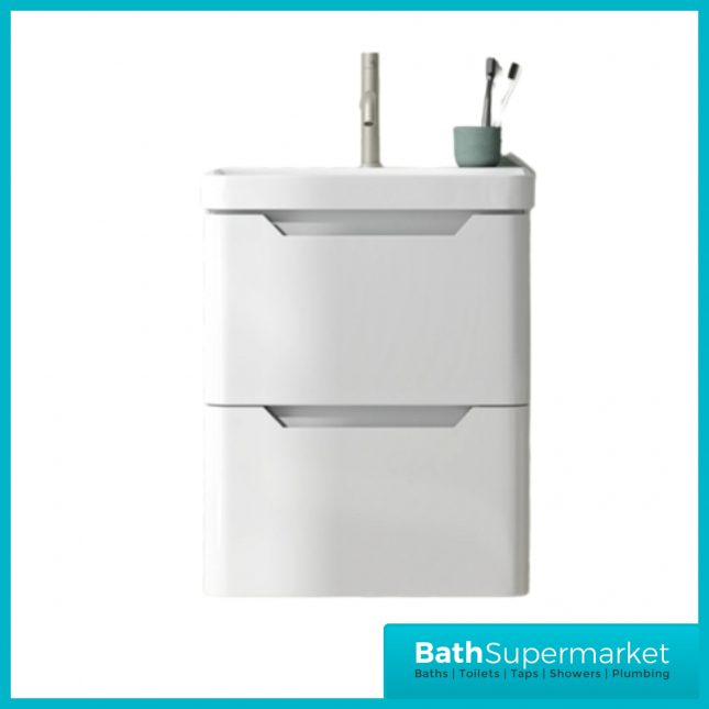 Biella Gloss White Wall Mounted Drawer Vanity Unit & Basin 500mm