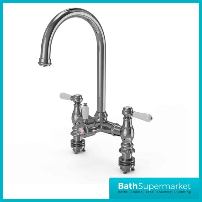 Chrome Finish Traditional Bridge White Handle 3-In-1 Instant Boiling Water kitchen Tap