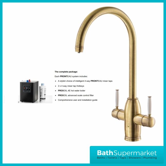 Abode Province Antique Brass 4-In-1 Monobloc Instant Hot Tap & Water Tank