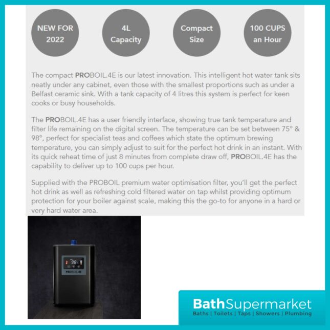 Abode Province Brushed Nickel 4-In-1 Monobloc Instant Hot Tap & Water Tank