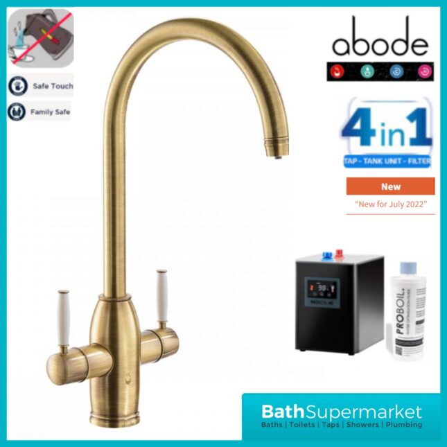 Abode Province Antique Brass 4-In-1 Monobloc Instant Hot Tap & Water Tank