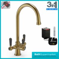 Brushed Brass Traditional Cruciform Black Handle 3-In-1 Instant Boiling Tap