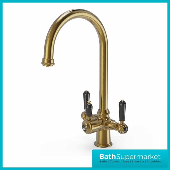 Brushed Brass Traditional Cruciform Black Handle 3-In-1 Instant Boiling Tap
