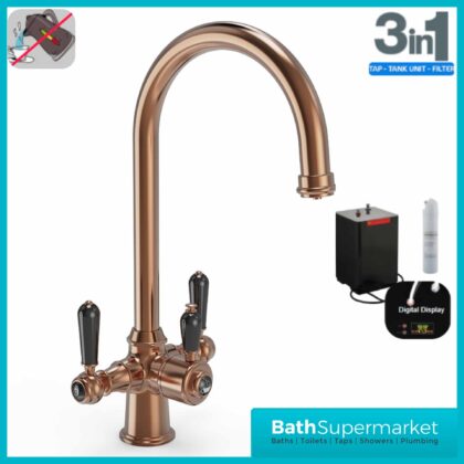 Brushed Copper Traditional Cruciform Black Handle 3-In-1 Instant Boiling Water Tap
