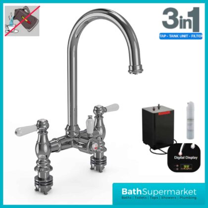 Chrome Finish Traditional Bridge White Handle 3-In-1 Instant Boiling Water kitchen Tap