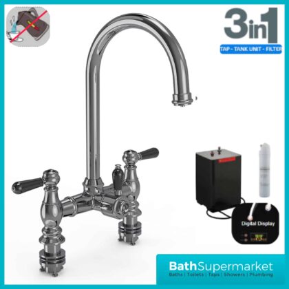 Chrome Traditional Bridge Black Handle 3-In-1 Instant Boiling Tap