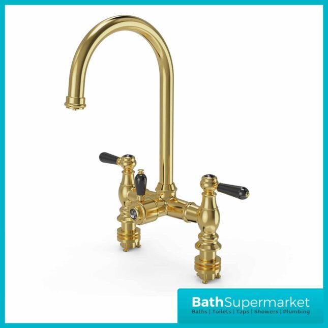 Brushed Brass Traditional Bridge Black Handle 3-In-1 Instant Boiling Tap