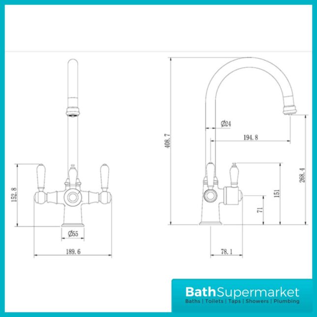 Brushed Brass Traditional Cruciform Black Handle 3-In-1 Instant Boiling Tap
