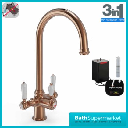 Brushed Copper Traditional Cruciform White Handle 3-In-1 Instant Boiling Water Tap